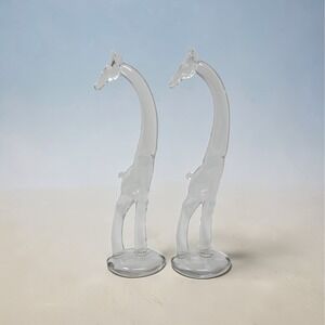 Vintage Original Heisey Crystal Giraffe Pair Head Turned Diamond H Figurines